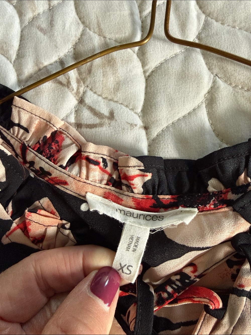 Maurices Black Floral Blouse with Pink and Red Accents